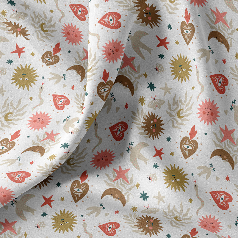 Printed Cotton MYSTIC White / Coral